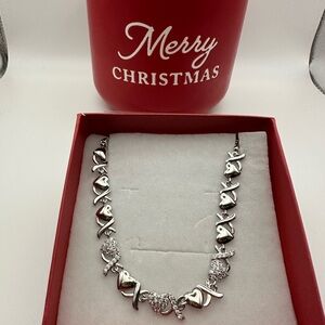 Silver Hugs and Kisses Heart Tennis Bracelet